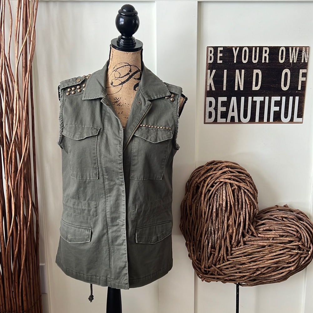 a.n.a. A New Approach Olive Green Military Style Studded Vest